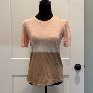 Veronica Beard Colorblock Pattern Crew Neck T-Shirt pink white brown Pima
